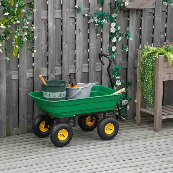 Heavy Duty 75L Garden Cart - 4-Wheel Trolley with Tipping Dump Function, Wheelbarrow Trailer - Ideal for Gardening and Outdoor Projects, Green