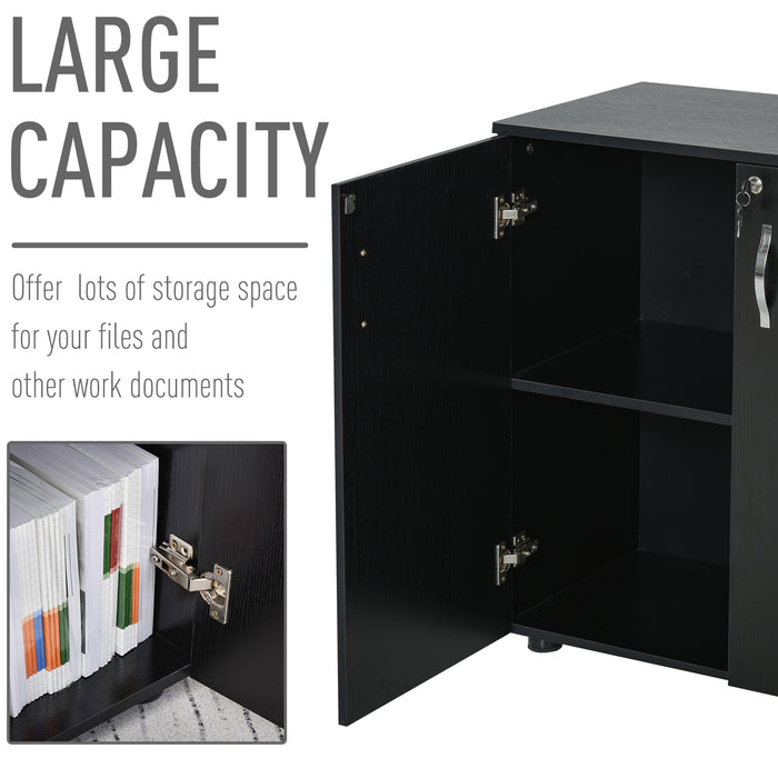 Locking 2-Tier Office Storage Cabinet with Feet - File Organizer with Melamine Coating and Aluminum Handles, Includes 2 Keys - Ideal for Secure Document Storage in a Stylish Black Finish