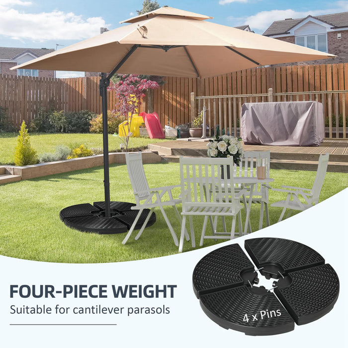 Patio Umbrella Weight Set - 4-Piece Wicker Effect HDPE Parasol Bases, Water and Sand Fillable with Built-in Handles - Outdoor Stability Solution for Sunshades and Umbrellas