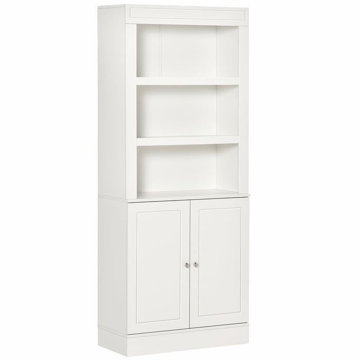 6-Tier Freestanding Kitchen Cupboard - Spacious Larder Pantry and Sideboard with 3 Open Compartments, Double-Door Storage - Ideal for Home Organization and Decluttering