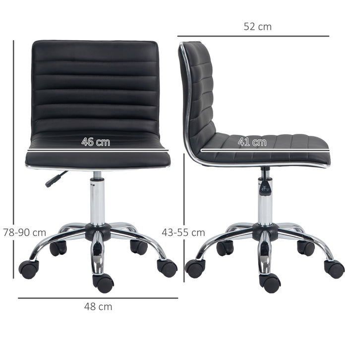 Ergonomic Armless Mid-Back Desk Chair - PU Leather Swivel Seat with Chrome Base - Ideal for Office Work and Home Study