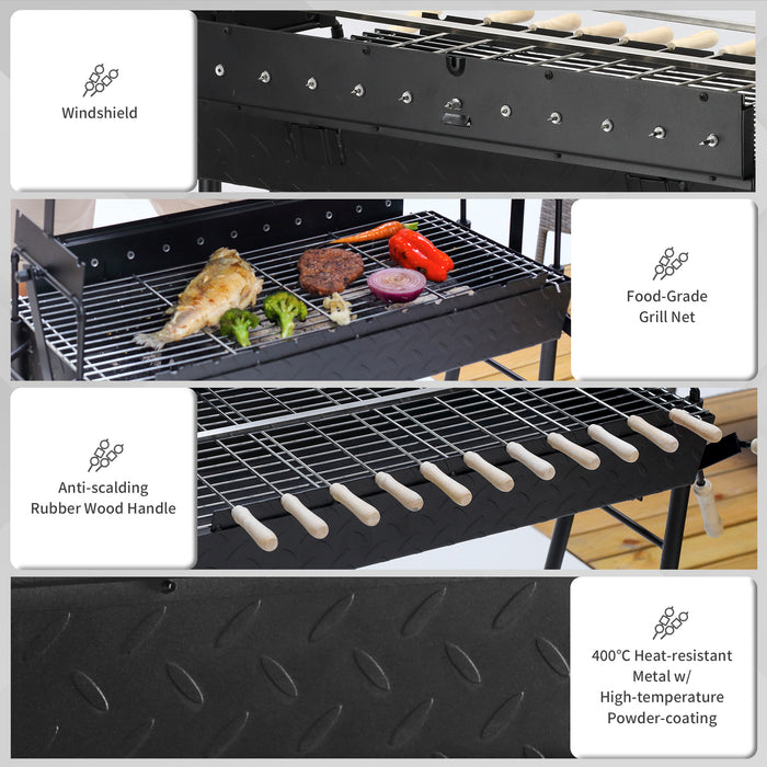 Charcoal Trolley BBQ - Outdoor High-Temperature Powder-Coated Grill with Wheels, 85x36x90cm - Ideal for Garden Barbecue Cooking