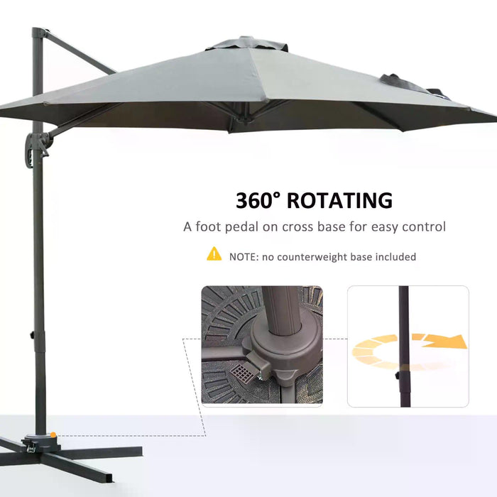 Roma Umbrella 3m Cantilever - Patio Offset Parasol, Hanging Sun Shade Canopy with 360° Rotation and Cross Base - Ideal for Outdoor Comfort in Dark Grey