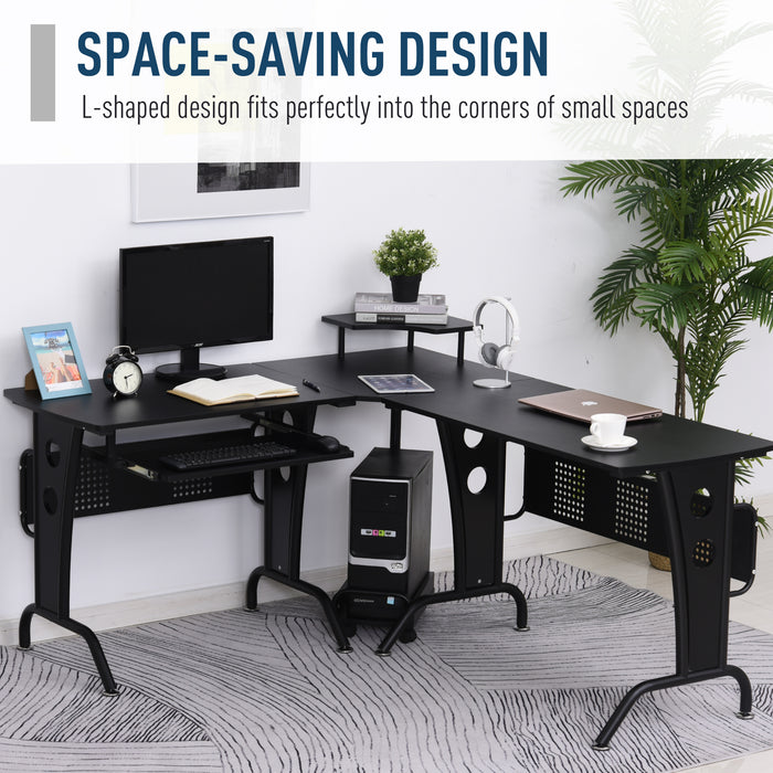 L-Shaped Gaming Desk with CPU Stand and Keyboard Tray - Sturdy Steel Frame & Melamine Coated Workstation - Ideal for Home Office Gamers and Space Efficiency