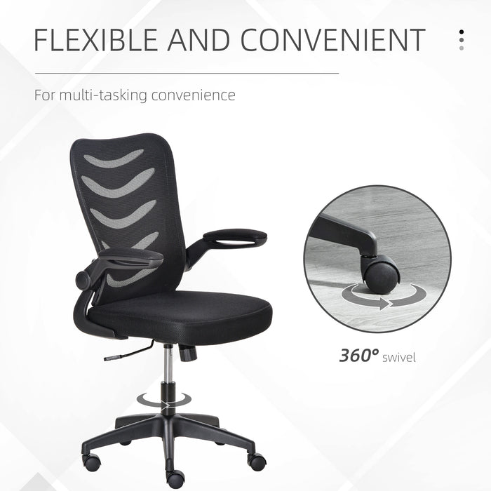 Mesh Swivel Chair - Ergonomic Home Office Task Desk Chair with Lumbar Support and Flip-Up Arms - Adjustable Height for Comfortable Seating and Posture Improvement