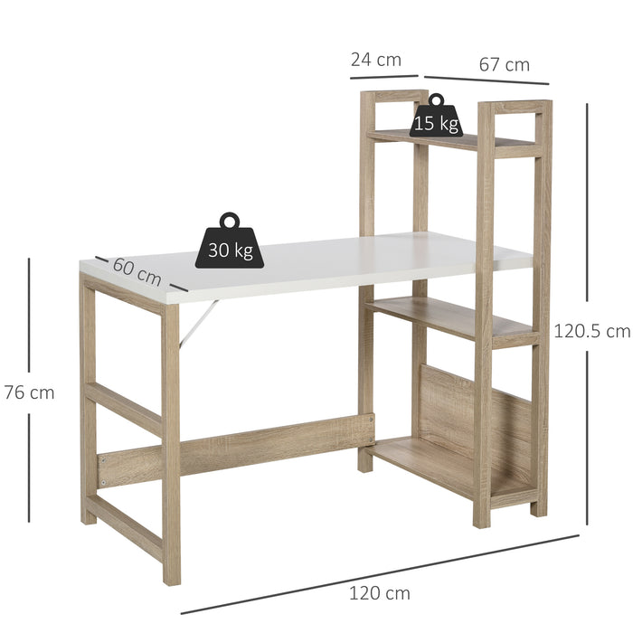 Modern White Wood Grain Computer Desk - Spacious Writing Table with Shelves, Laptop Workstation - Ideal for Home Office and Student Study Space