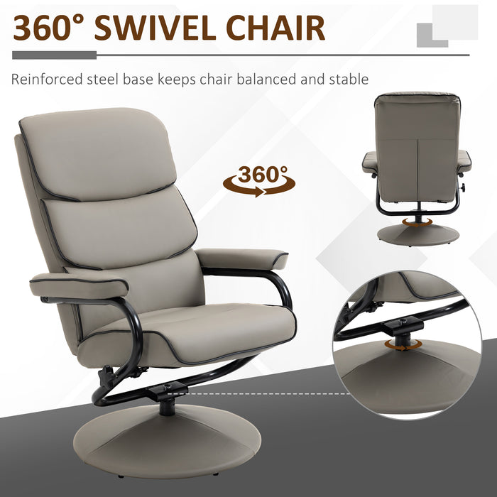 Recliner Chair with Ottoman - 360° Swivel, Faux Leather, High Back Armchair with Footrest - Ideal for Comfort in Home Office