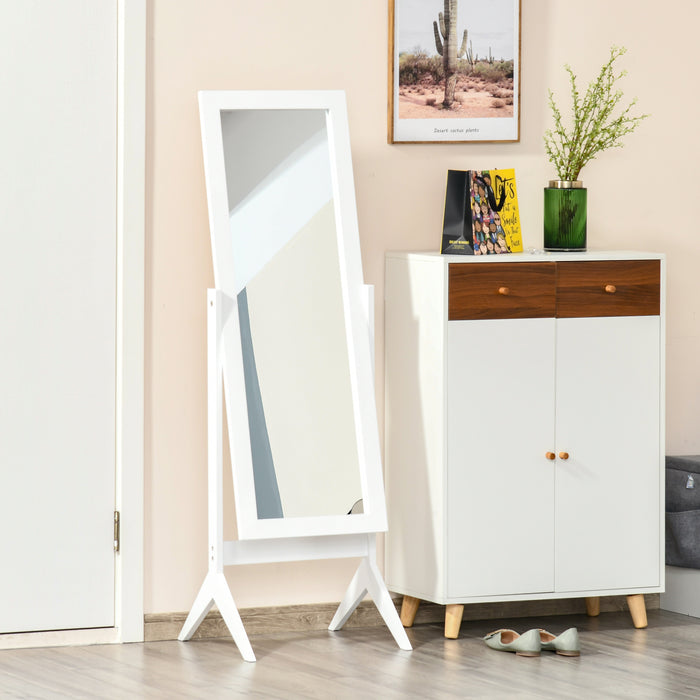 Freestanding Full-Length Bedroom Mirror - Tall 148x47cm with Adjustable Viewing Angle, White Finish - Ideal for Outfit Checks and Room Ambiance Enhancements