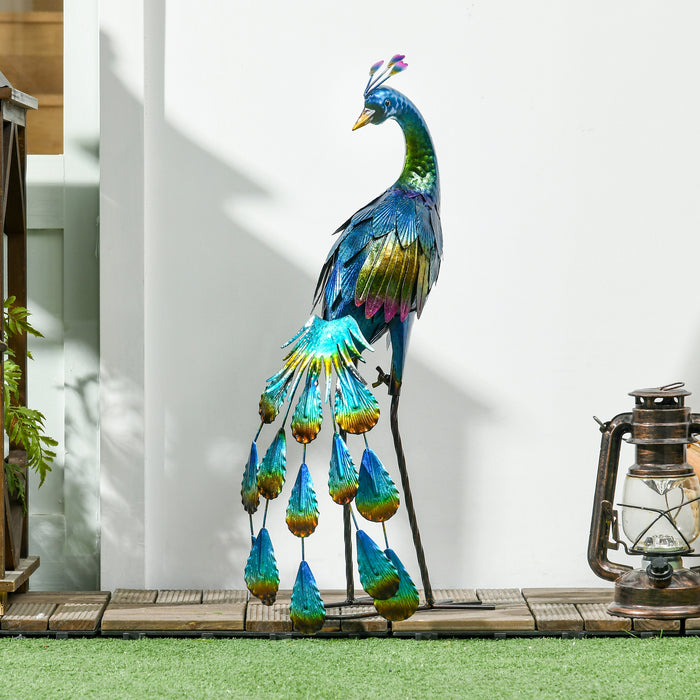 Elegant Steel Peacock - Outdoor Garden Statue Décor with Realistic Design - Perfect Gift for Bird Lovers and Garden Enthusiasts