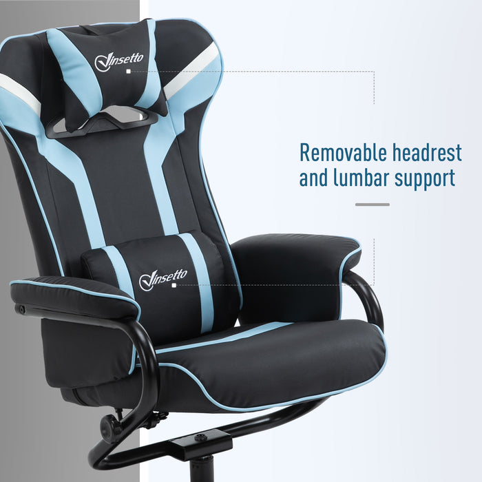 Gaming Recliner Chair with Matching Footrest - Ergonomic Racing Style, Adjustable Headrest & Lumbar Support, Pedestal Base - Ideal for Home Office Comfort in Lake Blue