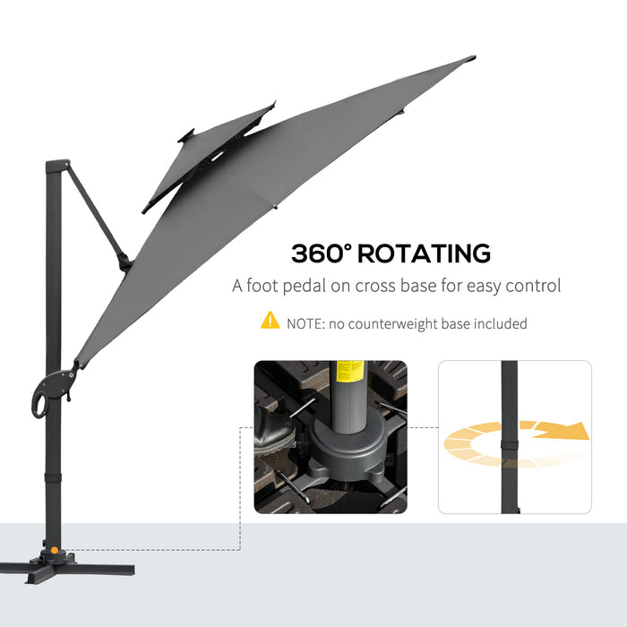 Cantilever Roma Parasol with LED Solar Light - 3x3m Outdoor Sun Umbrella with 360° Rotation and Cross Base - Ideal for Patio, Backyard in Dark Gray