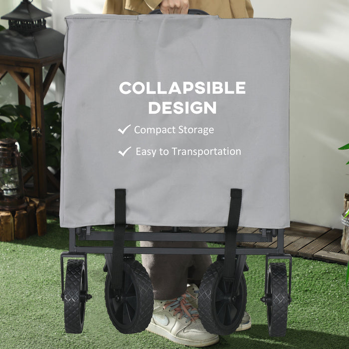 Folding Cargo Wagon with Telescopic Handle - Heavy-Duty Pull-Along Utility Cart in Dark Grey - Ideal for Outdoor Events, Gardening and Transport