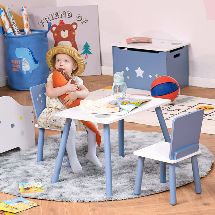 KidKraft Star Table & Chair Set - Wooden 3-Piece Furniture for Toddlers, Includes 1 Table & 2 Chairs, Blue & White with Star Detailing - Perfect for Playrooms and Educational Activities