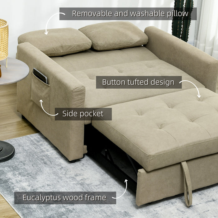 Convertible Loveseat Sofa Bed with Storage - Light Brown 2-Cushion Bed Settee for Comfort - Ideal Sleeper Solution for Small Spaces & Living Rooms