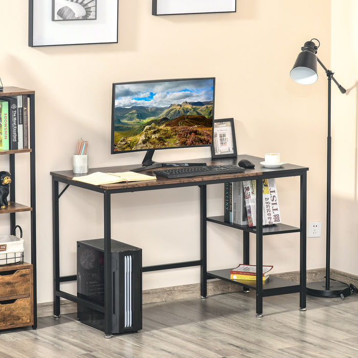 Modern Study and Writing Desk with Dual Storage Shelves - Sturdy Steel Frame Home Office Workstation - Versatile Setup with Adjustable Shelving, 120x60x76cm