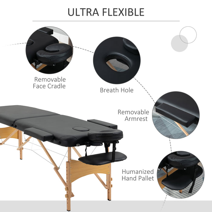 Folding Spa Beauty Massage Table - Portable 2-Section Therapeutic Bed with Carry Bag, Sturdy Wooden Frame - Ideal for Mobile Massage Therapists and Home Spa Enthusiasts