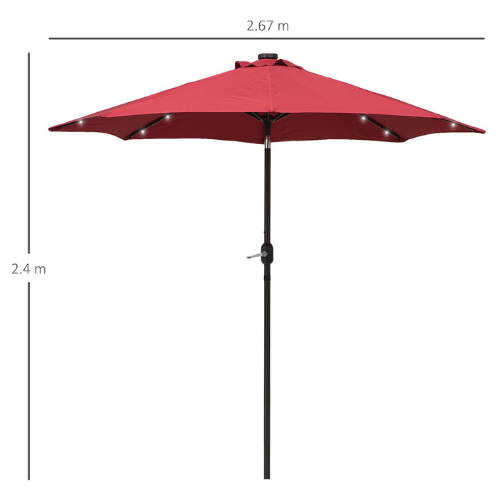 Solar-Lit Patio Umbrella with 24 LEDs - Durable Wine Red Canopy for Outdoor Leisure - Ideal Illumination for Nighttime Entertainment