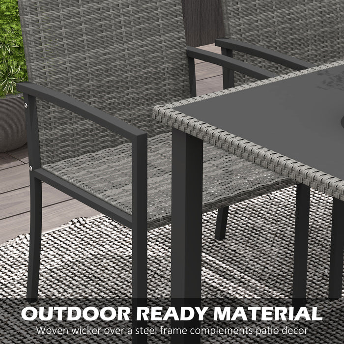 5-Piece Patio Dining Set with Tempered Glass Tabletop - Outdoor Conservatory Furniture, 4 Grey Chairs - Ideal for Al Fresco Meals & Gatherings