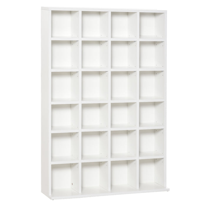 Media Storage Shelf Rack for 480 CDs / 312 DVDs - Wooden Bookcase with 4 Adjustable Shelves in White - Ideal for Organizing Media and Displaying Collectibles