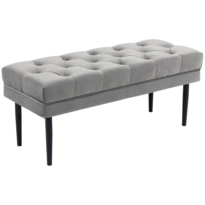 Button Tufted Entryway Bench - Upholstered Accent Stool with Grey Fabric for Bedroom and Living Room - Versatile Seating for Hallway and Bed End