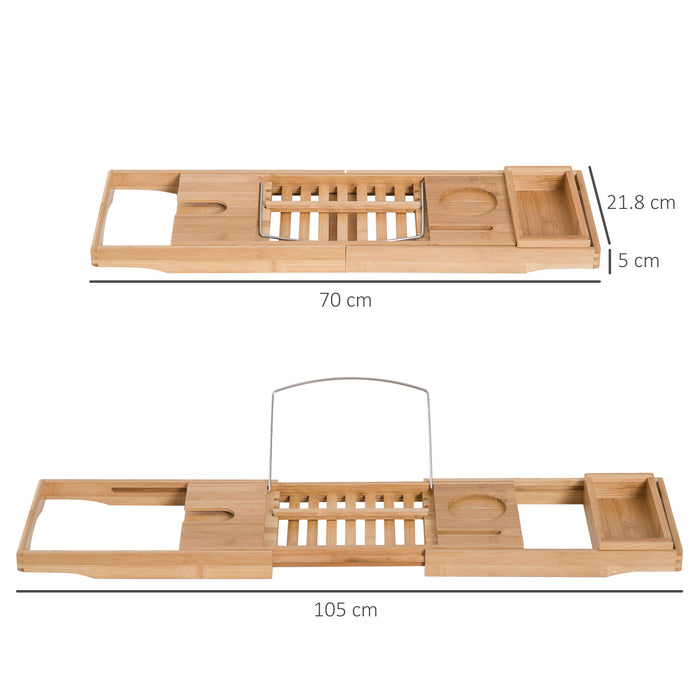 Extendable Bamboo Bathtub Caddy - Dual Shelf Bath Tray with Storage Rack - Spa-Quality Relaxation and Organizer for Bathroom Accessories