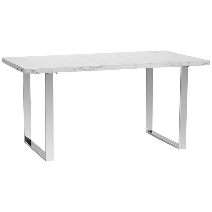 Marble Effect Dining Table - Rectangular 155 cm with Sturdy Steel Legs - Suits 6-8 Guests Perfect for Kitchen and Dining Spaces