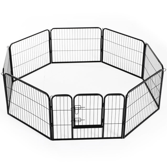 Heavy Duty Metal Playpen for Dogs, Puppies & Small Animals - Rabbit & Pig Hutch with Foldable Design, Black, 80x60cm - Secure Pet Play Area & Exercise Pen