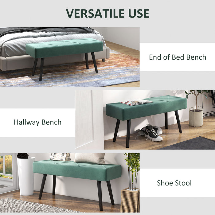 Green Upholstered End of Bed Bench - X-Shape Design with Sturdy Steel Legs - Elegant Seating for Bedroom and Hallways