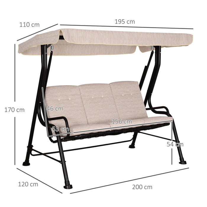 Outdoor 3-Seater Garden Swing Chair with Canopy - Thick Padded Seat, Patio Hammock Bench Bed, Beige - Perfect Relaxation for Garden or Porch