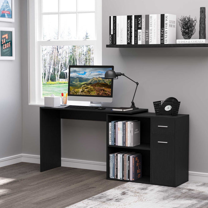 L-Shaped Corner Computer Desk with Storage - Study and Workstation Table with Shelf and Drawer - Ideal for Home Office and PC Setup