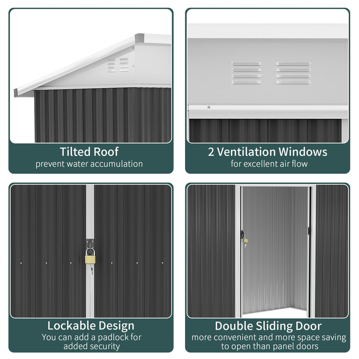 Garden Storage Shed with Sliding Door - 7.6x4.3ft Dark Grey Outdoor Shed with Ventilation Window and Sloped Roof - Secure Tool Storage for Gardeners