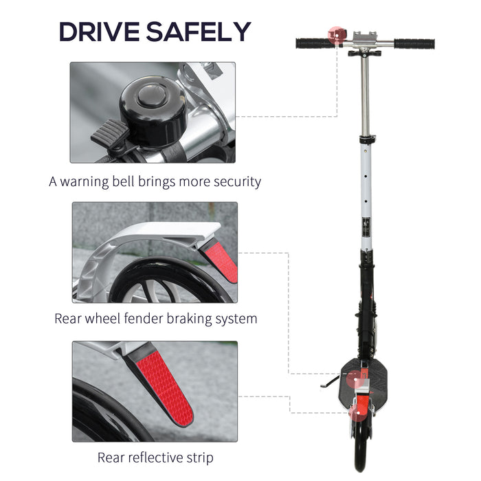 High-Adjustable Folding Kick Scooter with Rear Brake - Urban Scooter with Double Shock Absorption and Warning Bell - Ideal for Teens and Adults Over 14, White