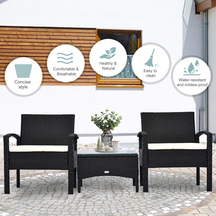 Outdoor Rattan 2-Seater Bistro Set - Wicker Weave Sofa Chair and Table Combo for Patio - Ideal for Conservatory and Garden Relaxation