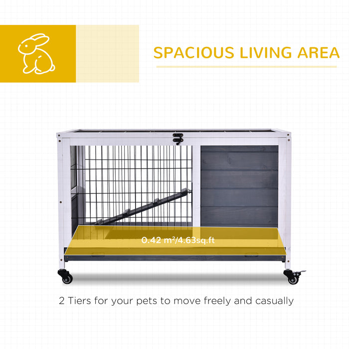 Indoor Fir Wood Rabbit Hutch with Lift-Top - Spacious Grey Enclosure for Bunnies - Ideal for Pet Owners Seeking Stylish & Accessible Living Quarters for Small Animals