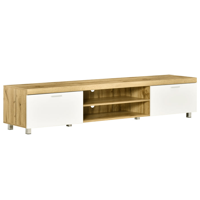 Modern 90-Inch TV Stand - Oak and White Entertainment Center with Storage Drawer and Shelving - Ideal for Living Room and Bedroom Media Organization