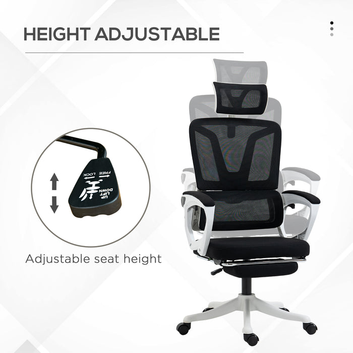 Adjustable Mesh Office Chair - Ergonomic Reclining Desk Chair with Headrest, Lumbar Support & Footrest - Comfortable Swivel Chair for Home Office and Gaming