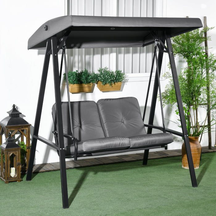 2-Seater Garden Swing Chair with Adjustable Canopy - Outdoor Hammock Bench, Steel Frame, Dark Grey - Perfect Patio Relaxation Solution for Couples