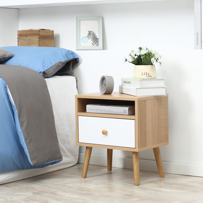 Modern Bedside Table with Drawer and Shelf - Sleek Nightstand for Bedroom and Living Room Storage - Ideal for Contemporary Home Decor and Organization