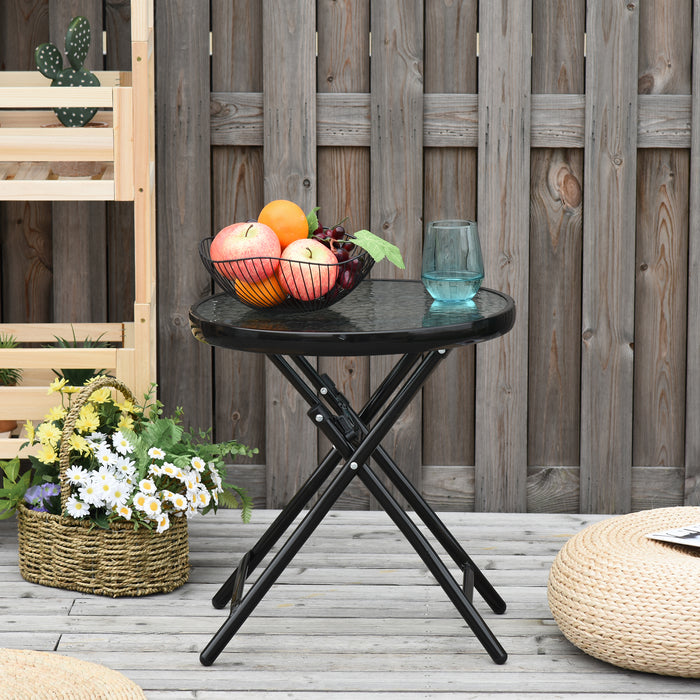 Foldable Glass-Top Garden Table - Round, Durable Patio Table with Safety Buckle - Ideal for Outdoor & Indoor Use