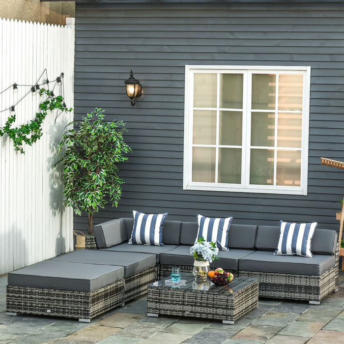 5-Seater Rattan Sofa Set with Coffee Table - Sectional Wicker Weave Outdoor Furniture Pairing in Grey - Perfect for Garden or Conservatory Comfort