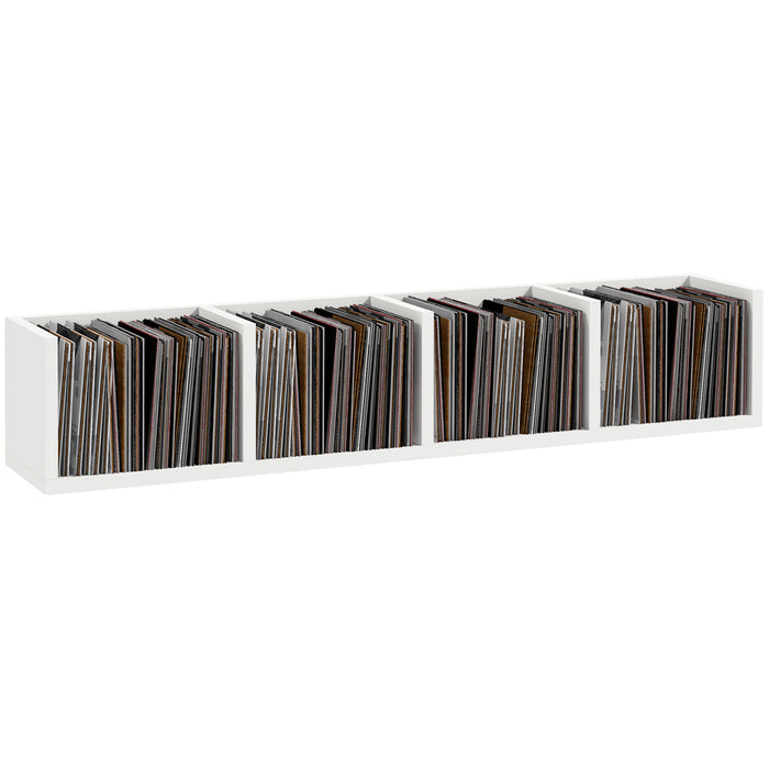 Wall Mount Media Storage Rack - 84 CD / 56 DVD/Blu-ray Capacity with 4 Wooden Cubes and Bookcase Display - Space-Saving Organizer for Movies, Music, and Books