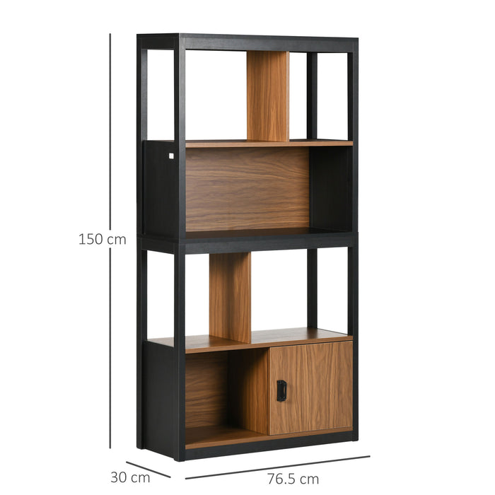 Modern 4-Tier Bookshelf - Freestanding Storage and Display Unit with Closed Cabinet, Walnut Brown - Ideal for Living Room, Home Office, or Study Organization