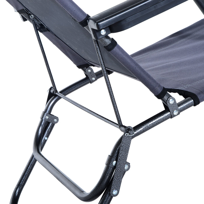 2-in-1 Sun Lounger with Adjustable Reclining Back - Folding Chair for Garden and Outdoor Camping, Grey, with Pillow - Comfortable Seating for Relaxation and Sunbathing