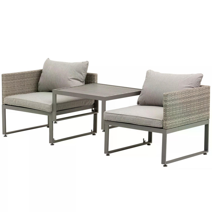 2 Seater Rattan Wicker Sofa Set with Adjustable Coffee Table - Outdoor Garden Patio Lounge Furniture, Grey - Ideal for Conversational Seating & Relaxation