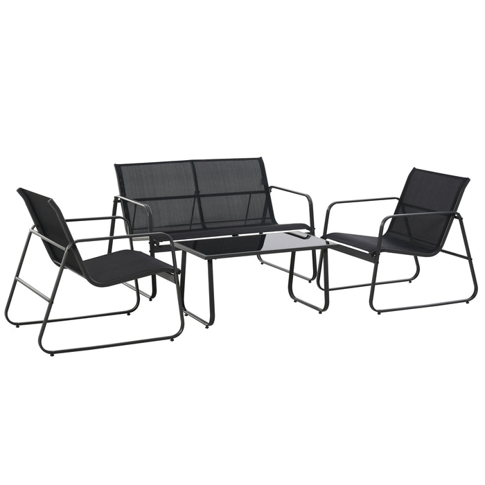 4-Piece Outdoor Patio Seating Ensemble with Glass Table - Comfortable Double Chair, Cozy Single Seats, Elegant Glass-Topped Table - Ideal for Terrace and Balcony Lounging