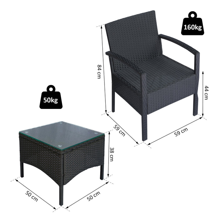 Outdoor Rattan 2-Seater Bistro Set - Wicker Weave Sofa Chair and Table Combo for Patio - Ideal for Conservatory and Garden Relaxation