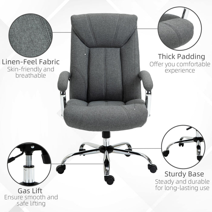 Ergonomic Linen Swivel Desk Chair - Height Adjustable Home Office Chair with Armrests and Smooth-Rolling Casters - Comfortable Task Seating Solution for Remote Workers & Students