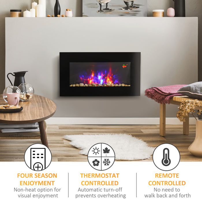 1000W Electric Fireplace Heater - Tempered Glass Wall-Mounted Design, Efficient Heating - Ideal for Cozy Ambiance in Home Spaces