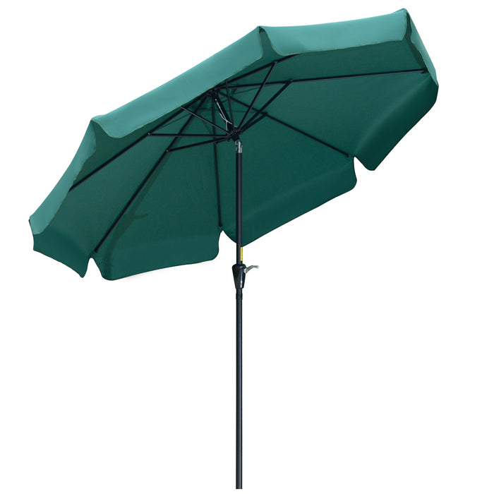 2.66m Garden Parasol Umbrella - Outdoor Market Table Shade with Decorative Ruffles and 8 Sturdy Ribs, Green - Ideal Sun Protection for Patio, Deck, or Poolside