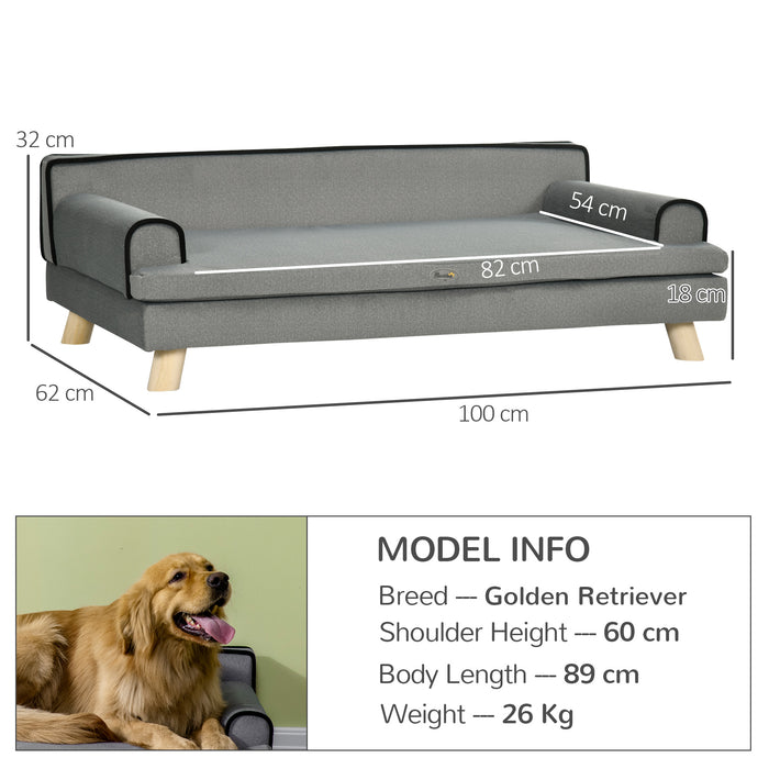 Elevated Dog Sofa with Sturdy Legs - Water-Resistant Fabric Pet Lounge Chair Bed for Medium to Large Dogs, Grey - Comfortable Sleeping Solution for Furry Friends, 100 x 62 x 32 cm